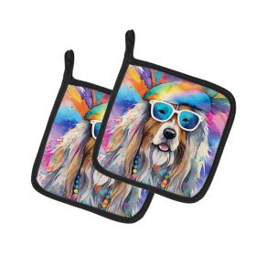 Bearded Collie Hippie Dawg Pair of Pot Holders Kitchen Heat Resistant Pot Holders Sets Oven Hot Pads for Cooking Baking BBQ, 7 1/2 x 7 1/2