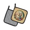Coton De Tulear and Flowers Pair of Pot Holders Kitchen Heat Resistant Pot Holders Sets Oven Hot Pads for Cooking Baking BBQ, 7 1/2 x 7 1/2