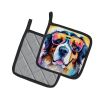 Bernese Mountain Dog Hippie Dawg Pair of Pot Holders Kitchen Heat Resistant Pot Holders Sets Oven Hot Pads for Cooking Baking BBQ, 7 1/2 x 7 1/2
