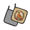 Finnish Spitz and Flowers Pair of Pot Holders Kitchen Heat Resistant Pot Holders Sets Oven Hot Pads for Cooking Baking BBQ, 7 1/2 x 7 1/2