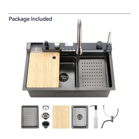 Single Bowl Kitchen Sink With Pull-Out Faucet, 304 Stainless Steel Waterfall Sink, Vegetable & Dish Washing Sink For Kitchen, Laundry Or Utility (Option: 1)
