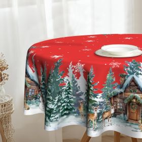Christmas Round Tablecloth 60 inch Christmas Nativity Table Cloth Xmas Tree Table Cloths Decorations for Home Kitchen Dining Red Buffalo Plaid (Color: Christma Tree Snowman)